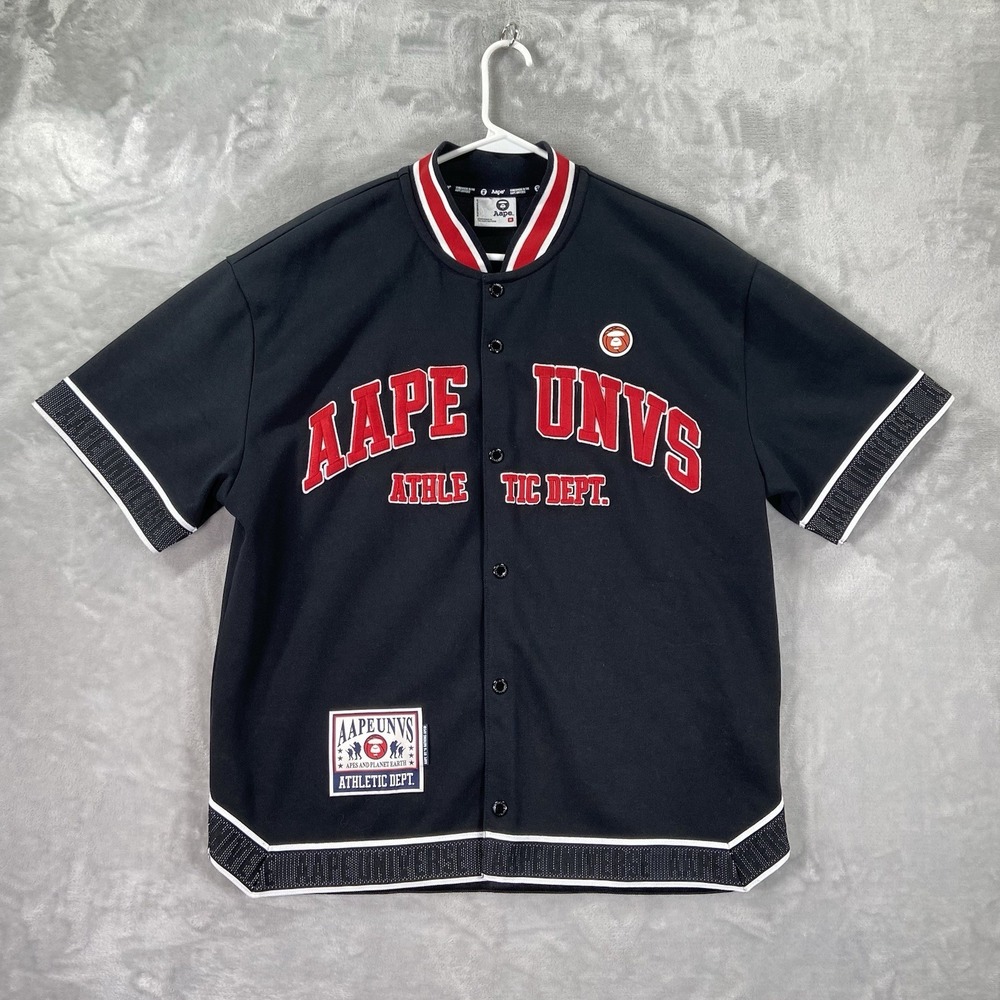 A Bathing Ape BAPE Baseball Jersey Mens Medium Snap Button Universe Streetwear